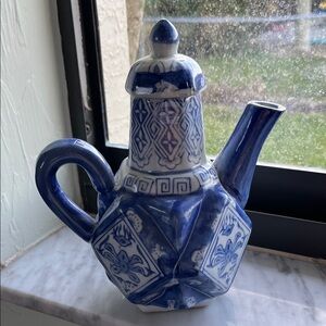 Blue and White Ceramic Teapot